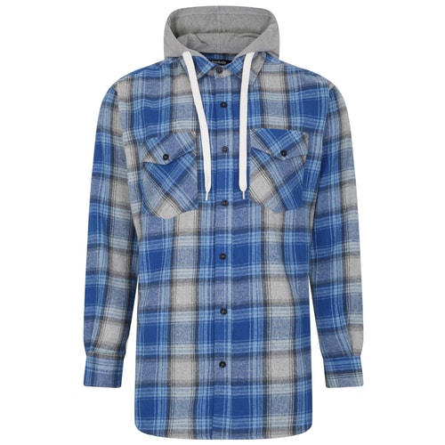 Bigdude Hooded Check Flannel Shirt Blue